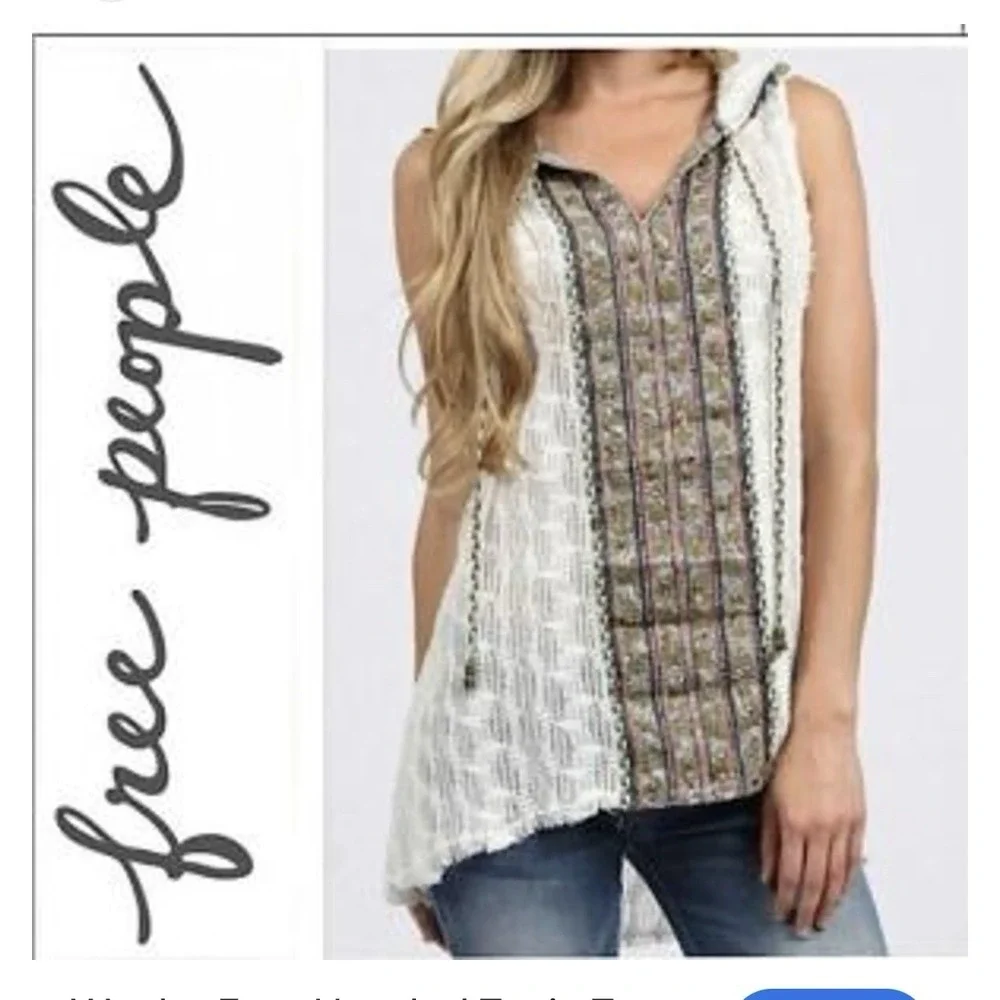 Free People Hooded Tunic‎ Crochet Textured Beach/Coastal/Cowgirl/Boho  Small